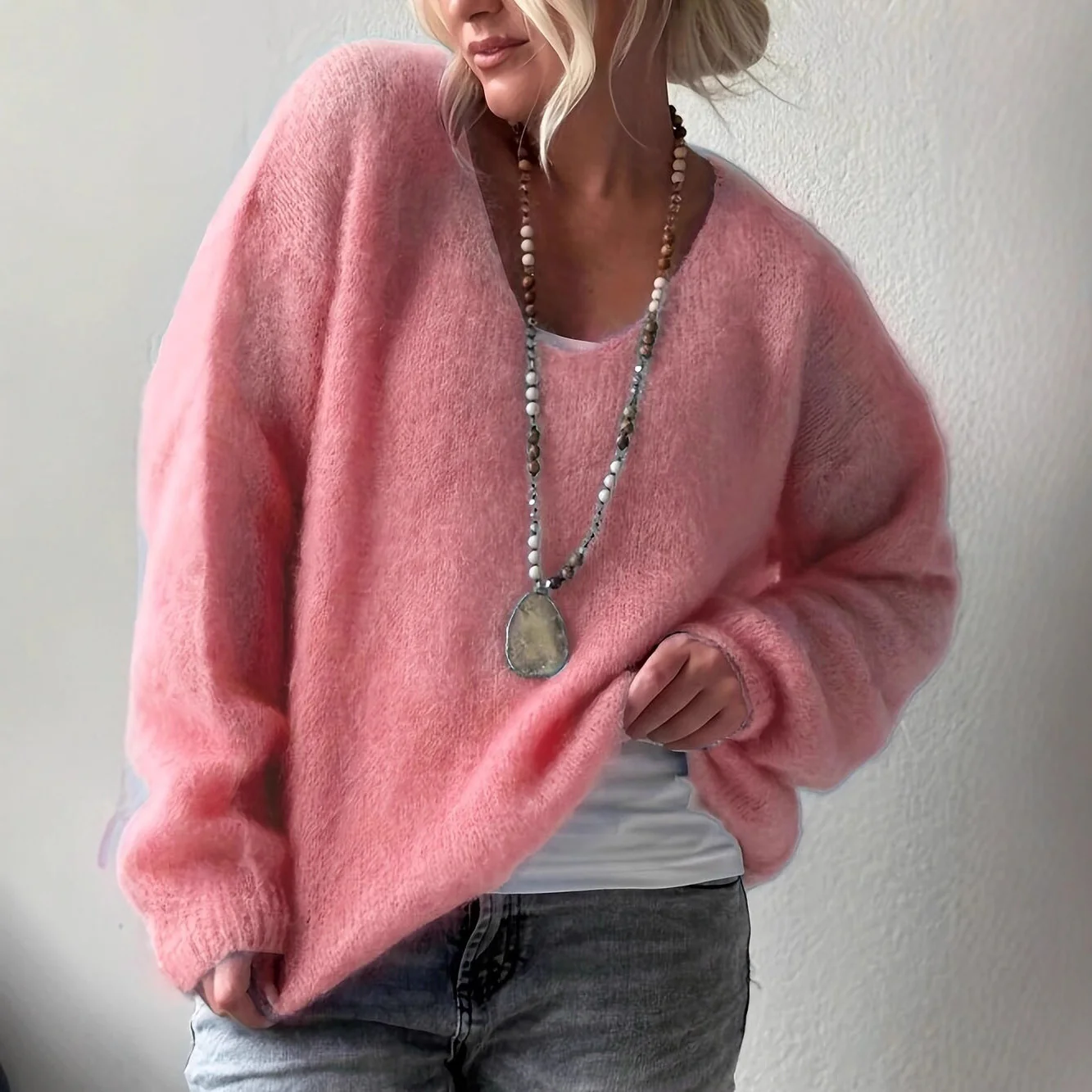 Pullover Solid Color Idle Style Loose Sweater Top