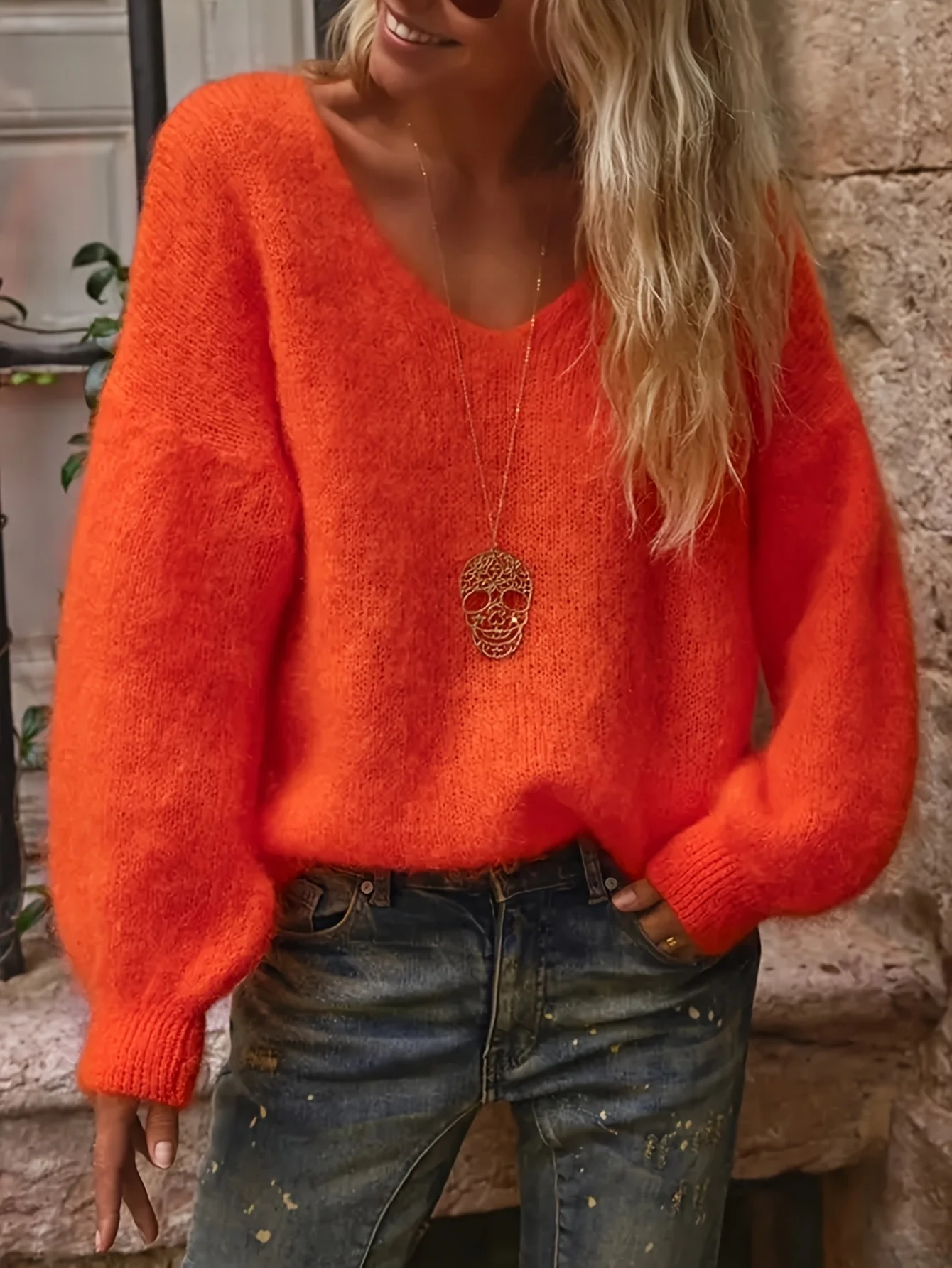 Pullover Solid Color Idle Style Loose Sweater Top - Image 10