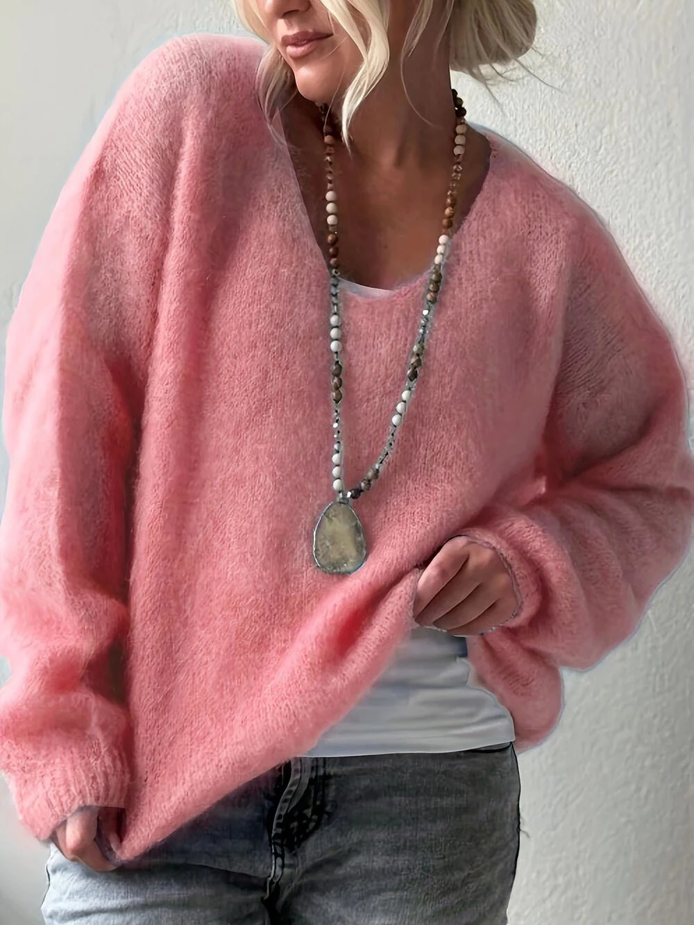 Pullover Solid Color Idle Style Loose Sweater Top - Image 11