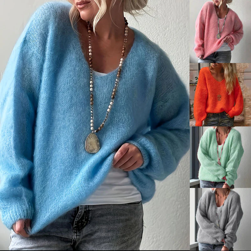 Pullover Solid Color Idle Style Loose Sweater Top - Image 2