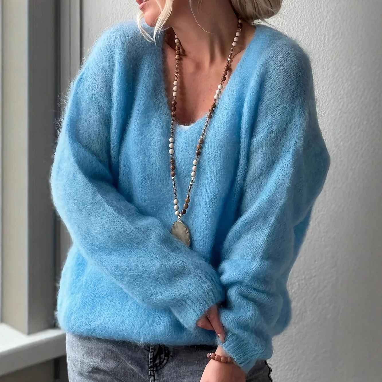 Pullover Solid Color Idle Style Loose Sweater Top - Image 4