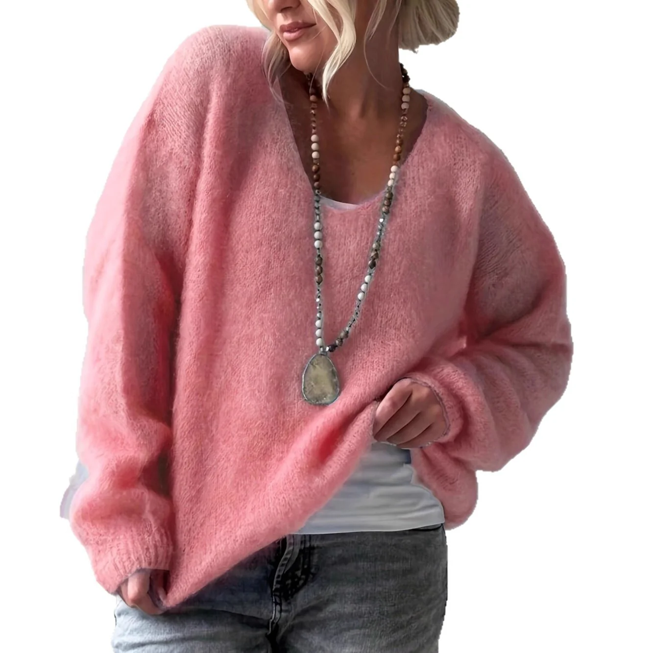 Pullover Solid Color Idle Style Loose Sweater Top - Image 5