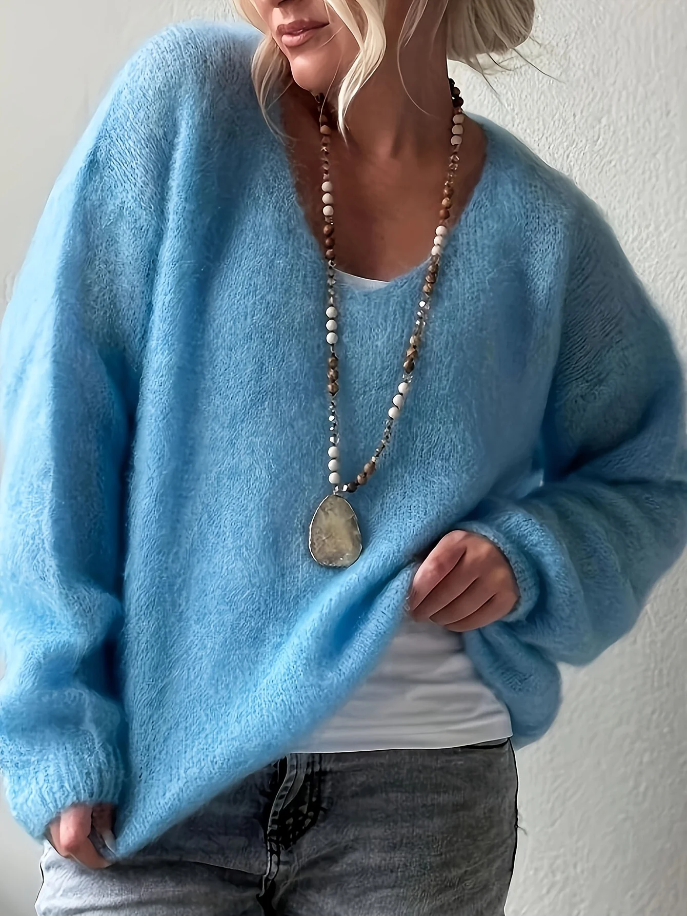 Pullover Solid Color Idle Style Loose Sweater Top - Image 7