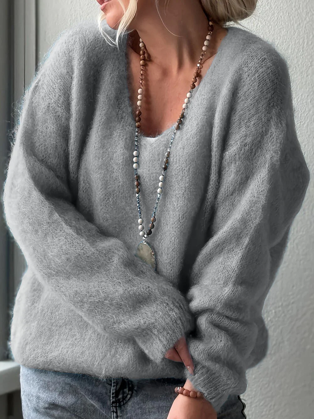 Pullover Solid Color Idle Style Loose Sweater Top - Image 8
