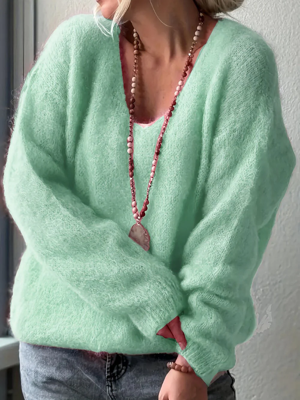 Pullover Solid Color Idle Style Loose Sweater Top - Image 9