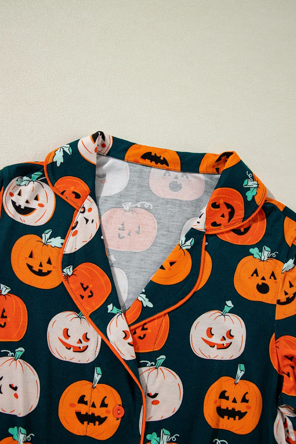 Pumpkin Printed Short Sleeve Top and Pants Lounge Set - Image 4