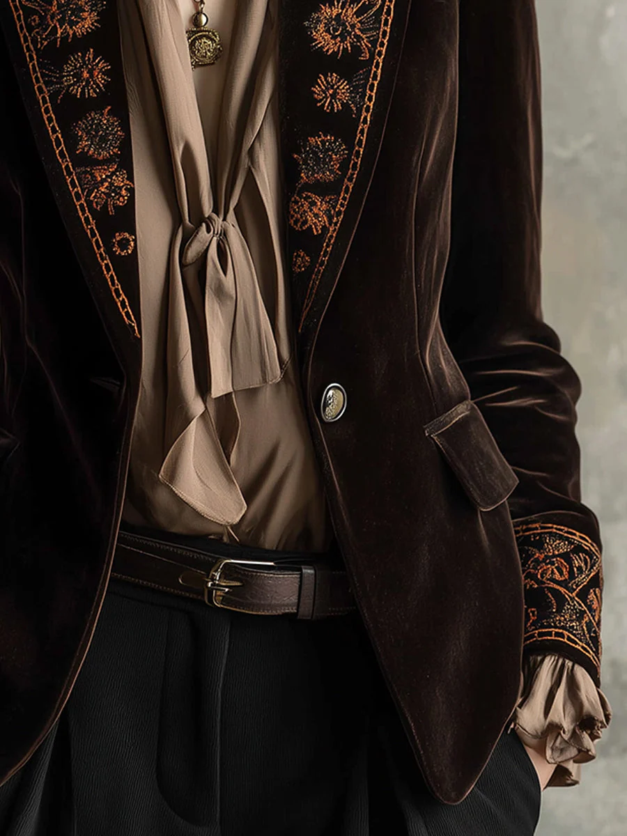 Quiet Luxury Polyester Velvet Embroidery Blazer - Image 3