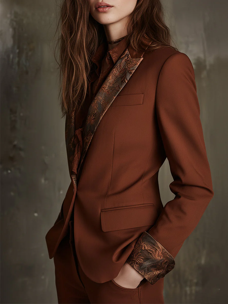 Quiet Luxury Retro Print One Button Slim Fit Blazer - Image 2