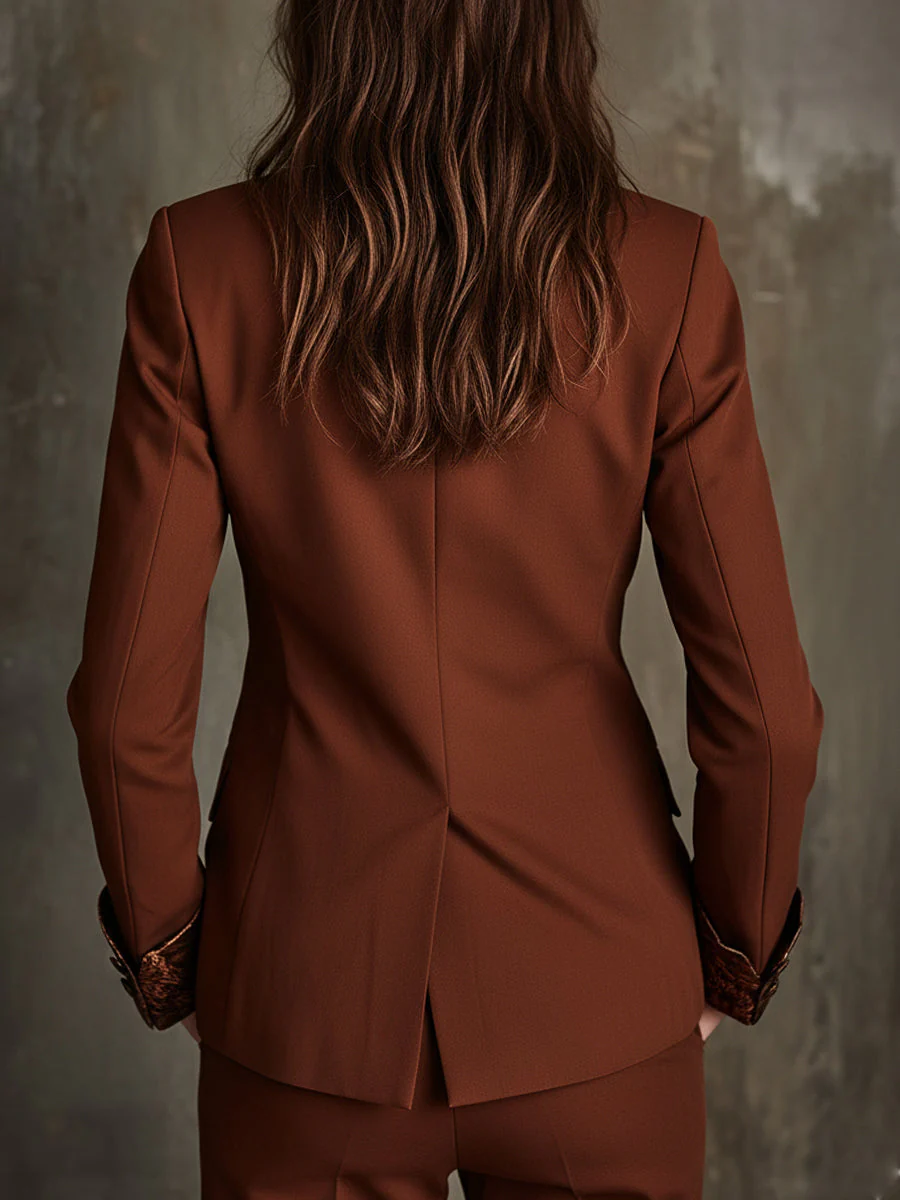 Quiet Luxury Retro Print One Button Slim Fit Blazer - Image 3