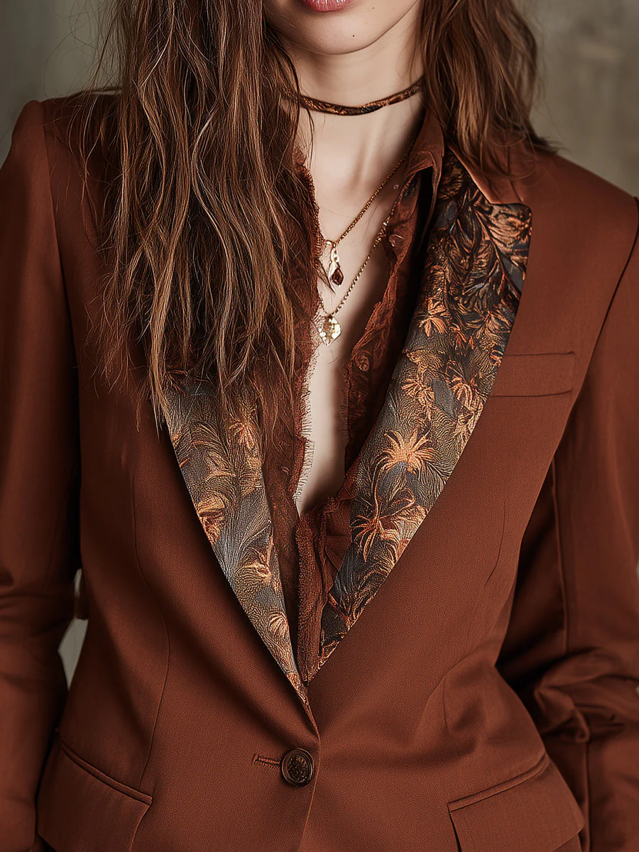 Quiet Luxury Retro Print One Button Slim Fit Blazer - Image 4