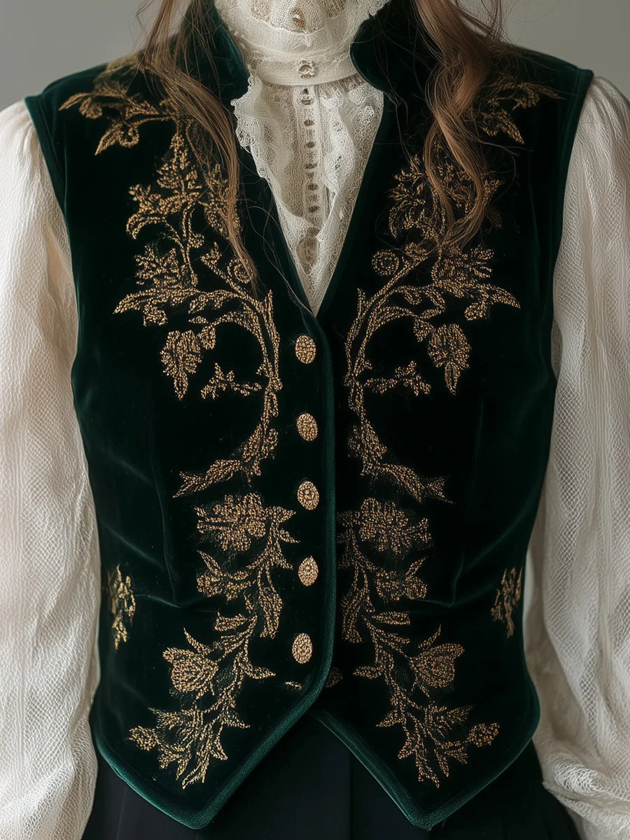 Quietly Luxurious Embroidered Polyester Velvet Vest - Image 2