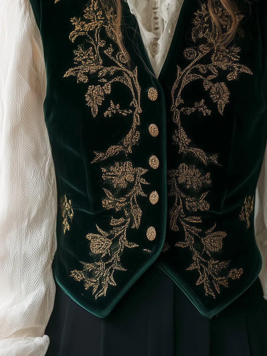 Quietly Luxurious Embroidered Polyester Velvet Vest - Image 3
