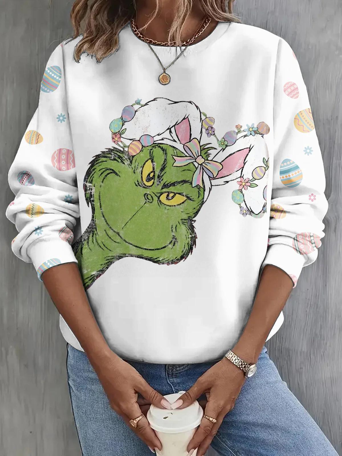 Rabbit Ear Grinch Long Sleeve Casual Top