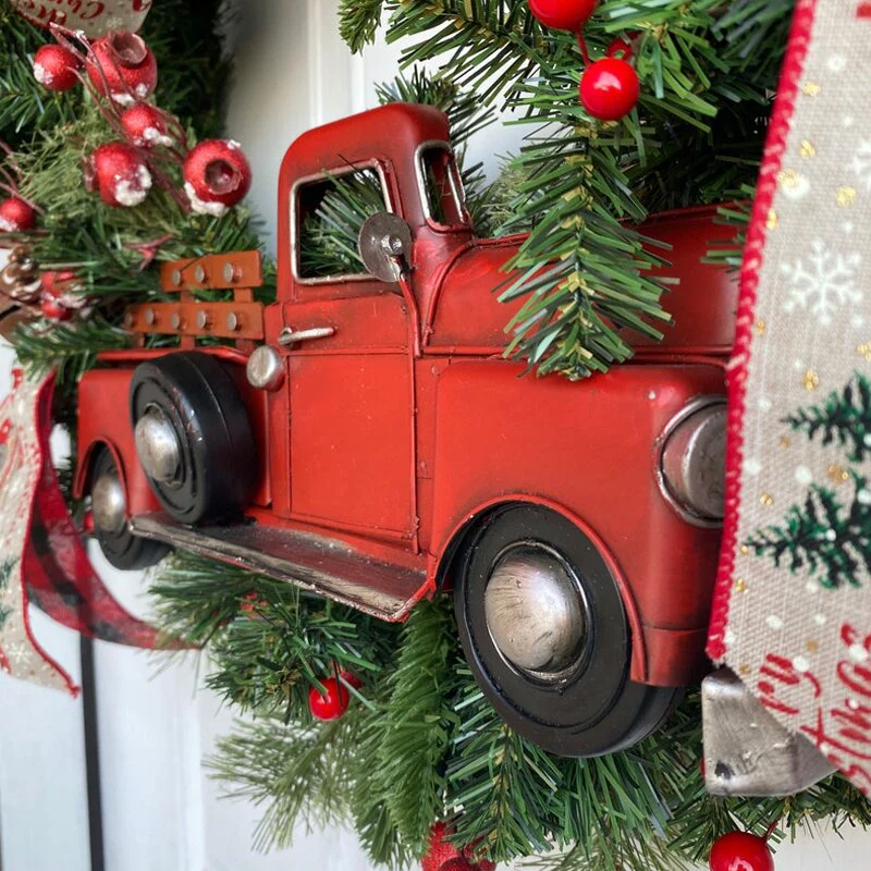 Red Truck Buffalo Plaid Christmas Wreath - Image 10