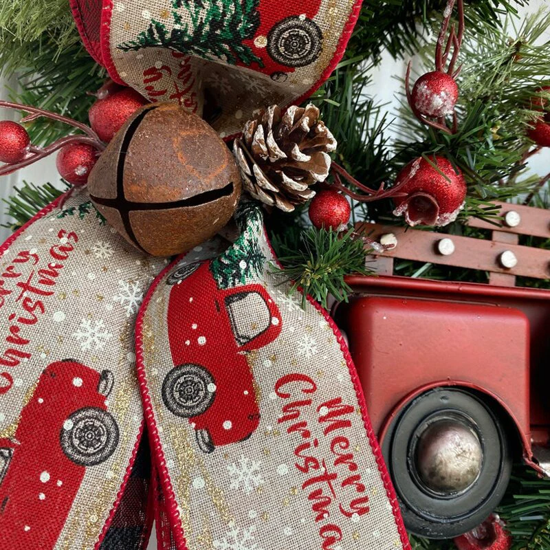 Red Truck Buffalo Plaid Christmas Wreath - Image 11