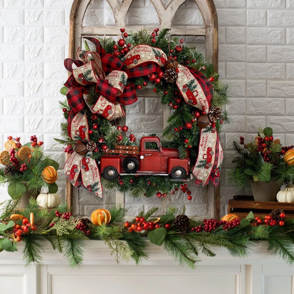 Red Truck Buffalo Plaid Christmas Wreath - Image 3