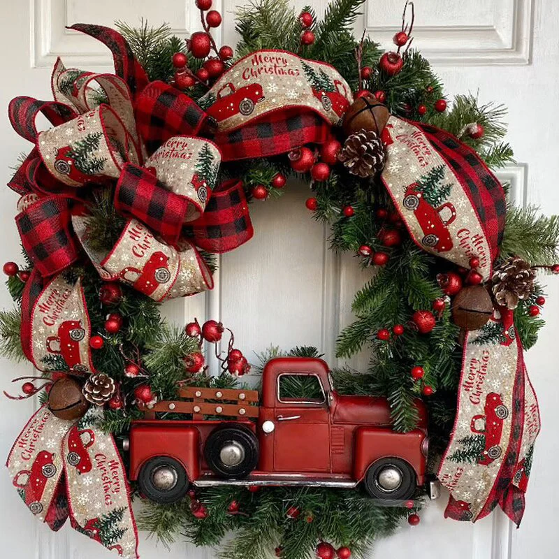 Red Truck Buffalo Plaid Christmas Wreath - Image 4