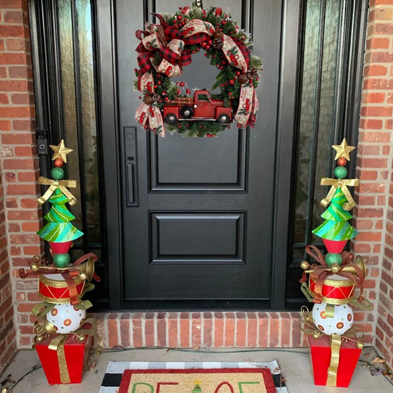 Red Truck Buffalo Plaid Christmas Wreath - Image 7