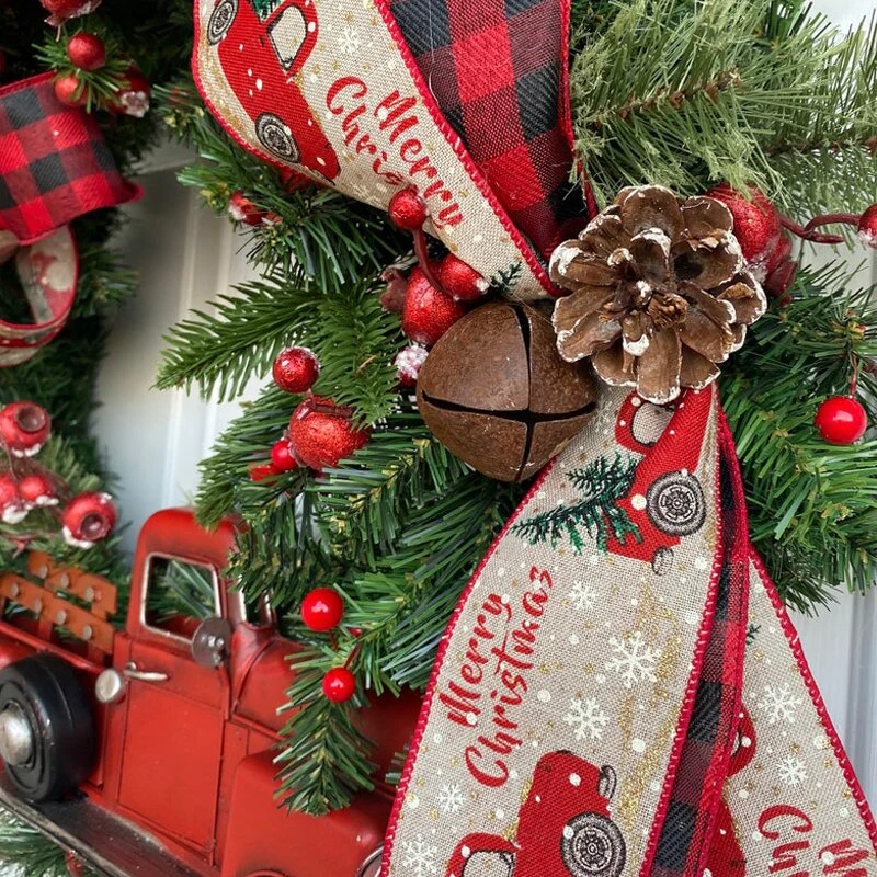 Red Truck Buffalo Plaid Christmas Wreath - Image 8