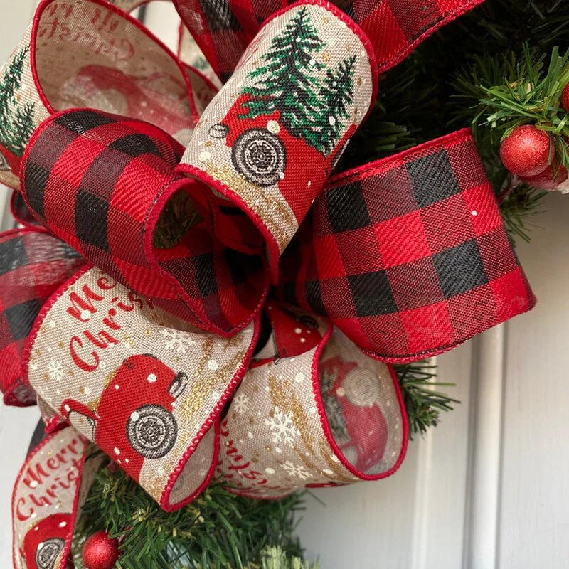 Red Truck Buffalo Plaid Christmas Wreath - Image 9