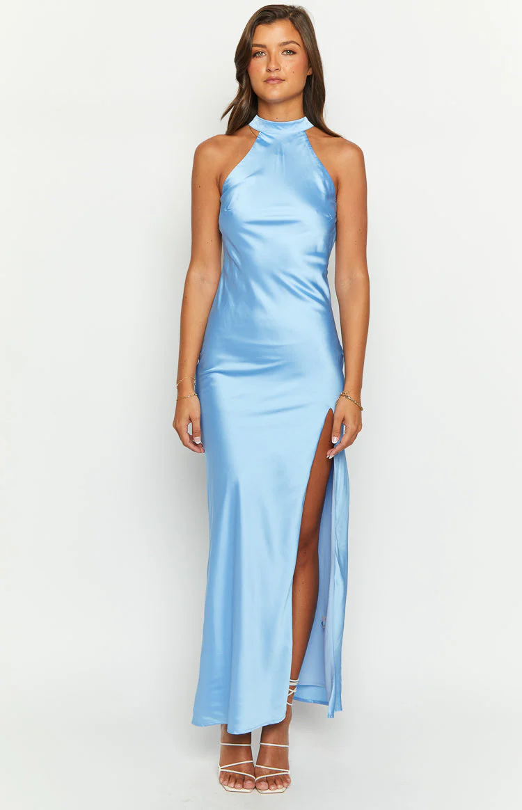 Reese Blue Satin Maxi Dress - Image 2
