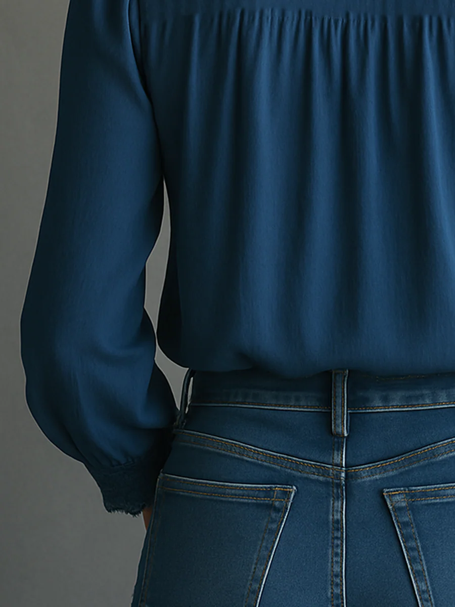 Regal Charm Embroidered Blue Lace Blouse - Image 2