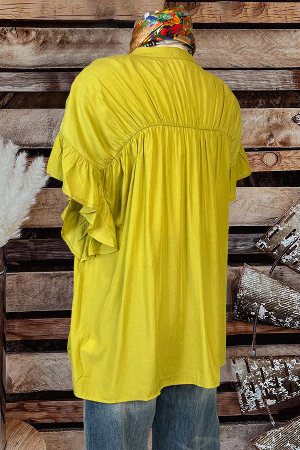 Ruched Ruffled Drop Sleeve Top - Image 3