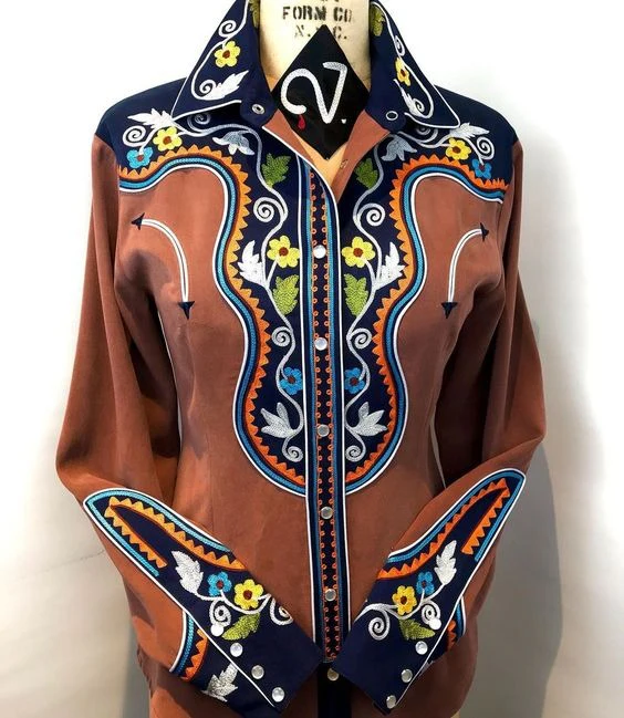 Vintage Western Print Brown Shirt
