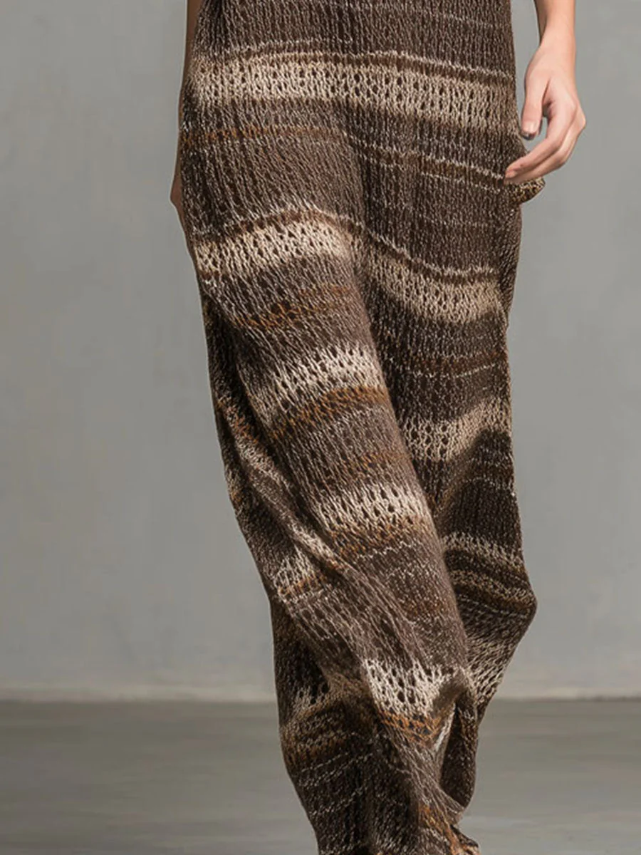 Relaxed-Fit Earth-Tone Striped Knit Maxi Dress - Image 3