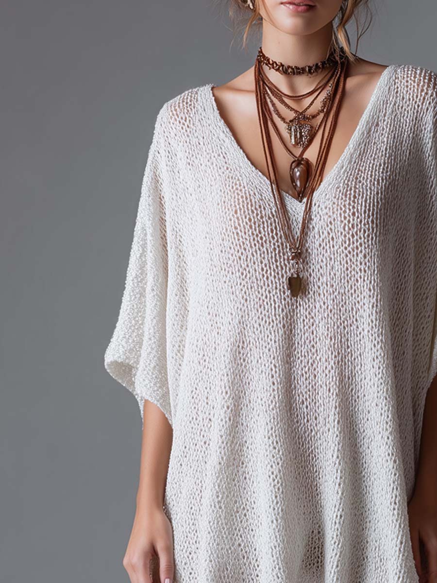 Retro Batwing Sleeve Knitted Mini Dress - Image 2