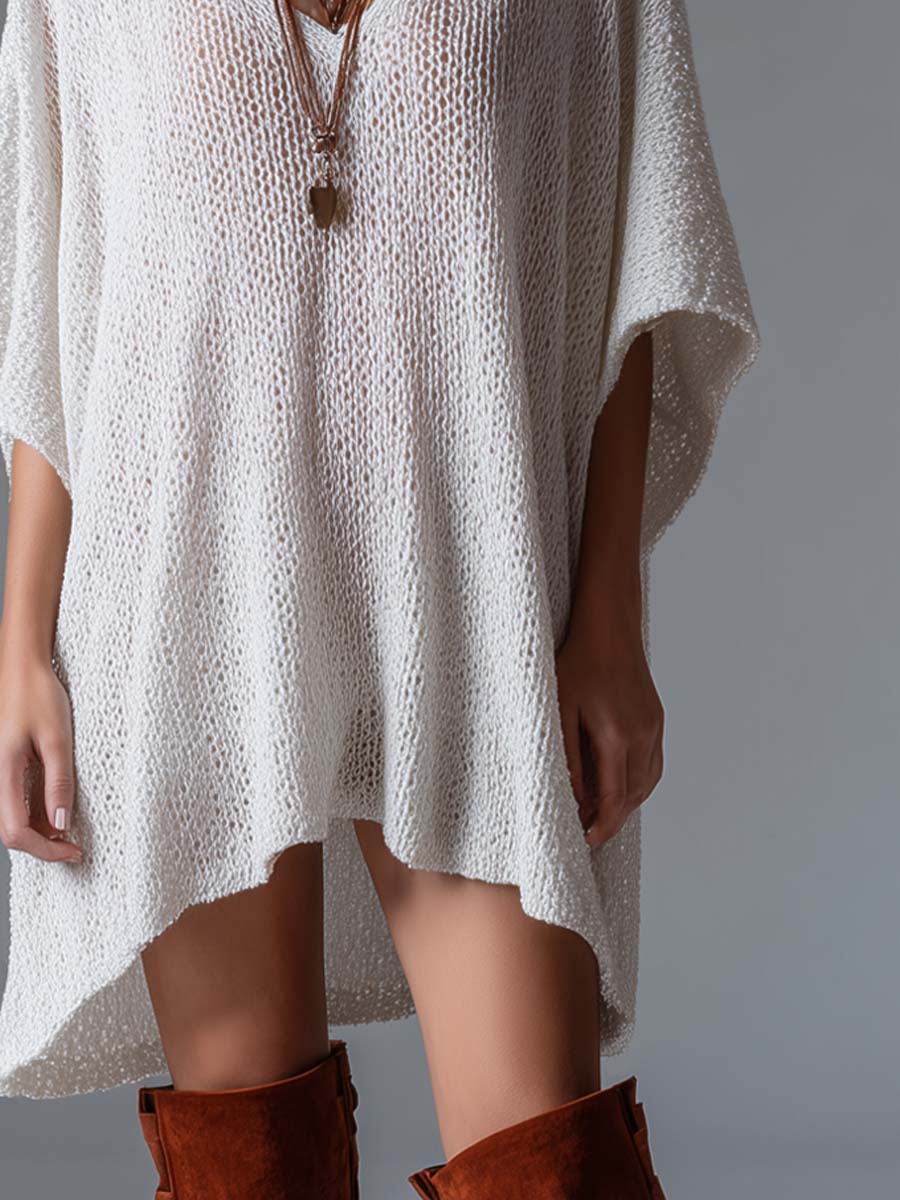 Retro Batwing Sleeve Knitted Mini Dress - Image 3