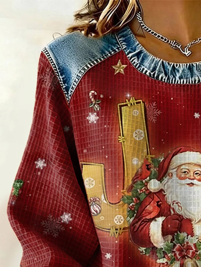 Retro Christmas Santa Claus Joy To The World Print Sweatshirt - Image 2