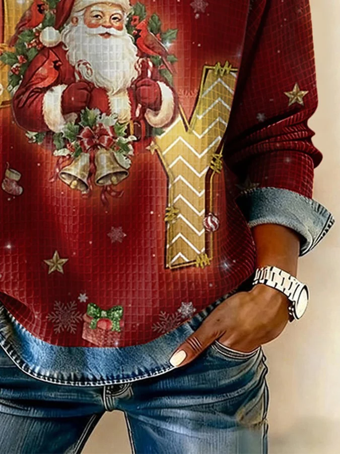 Retro Christmas Santa Claus Joy To The World Print Sweatshirt - Image 3