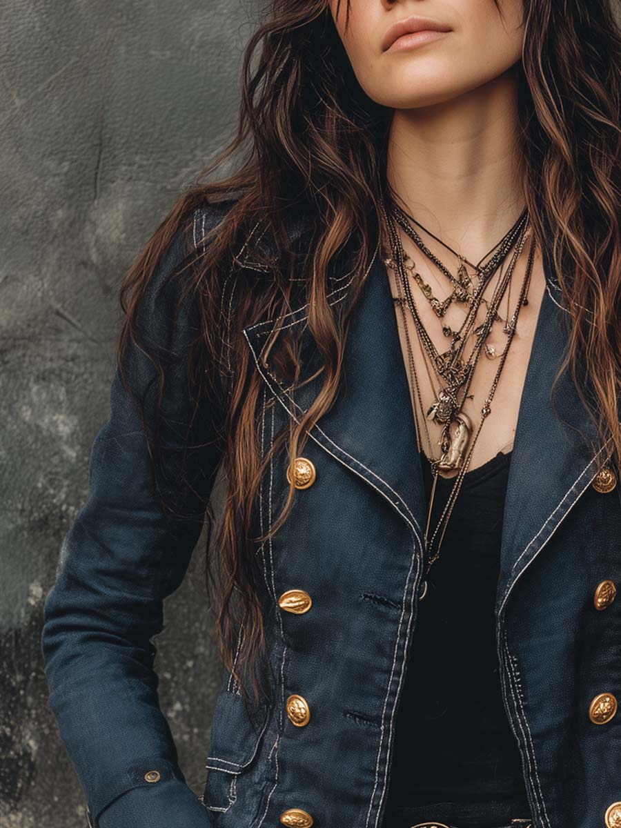Retro Double-breasted Denim Jacket - Image 2