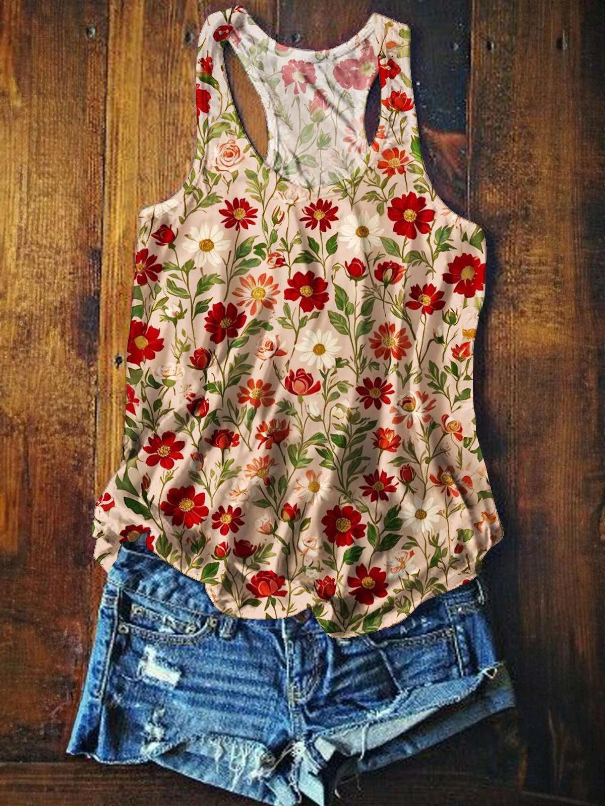 Retro Flower Printed Casual Tank Top
