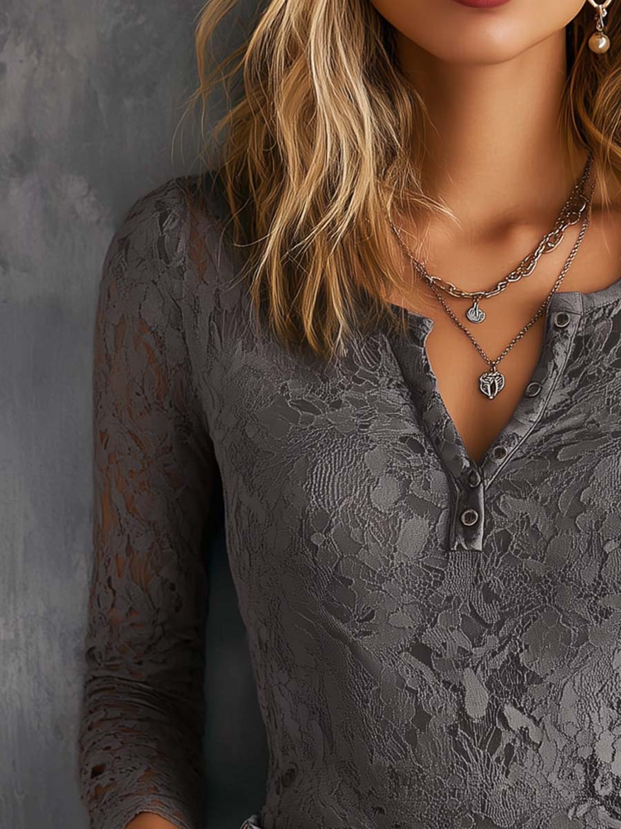 Retro Lace Long-sleeved Blouse - Image 2