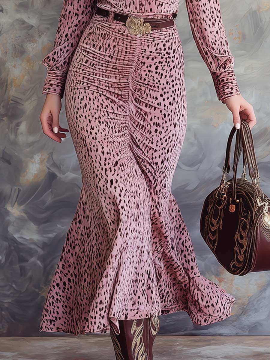 Retro Leopard Print Flare Hem Midi Dress - Image 3