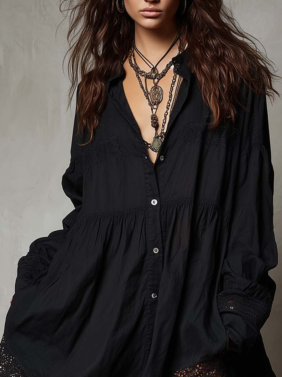 Retro Loose-fitting Lace Details Mini Dress - Image 2