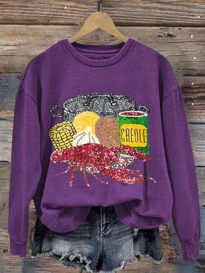 Retro Mardi Gras Crawfish Season Print Sweatshirt