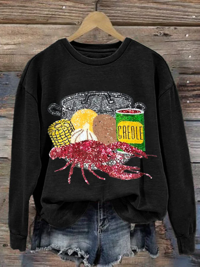 Retro Mardi Gras Crawfish Season Print Sweatshirt - Image 2