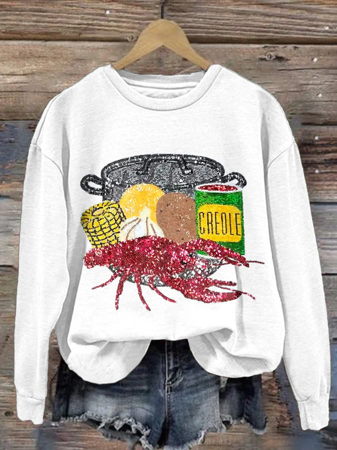 Retro Mardi Gras Crawfish Season Print Sweatshirt - Image 3