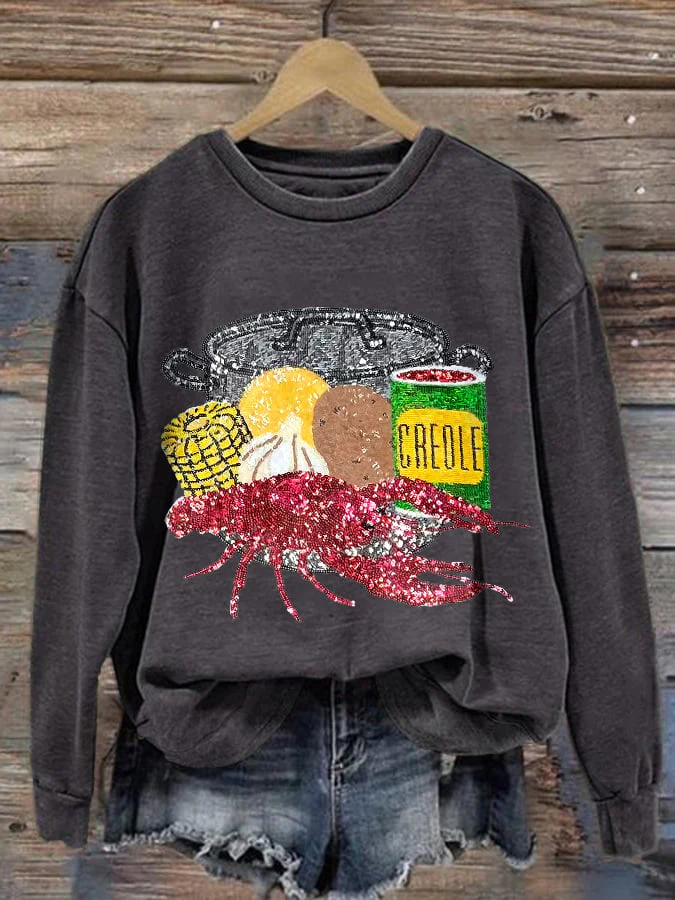 Retro Mardi Gras Crawfish Season Print Sweatshirt - Image 4