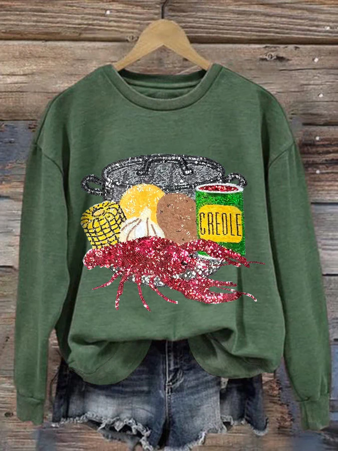 Retro Mardi Gras Crawfish Season Print Sweatshirt - Image 5