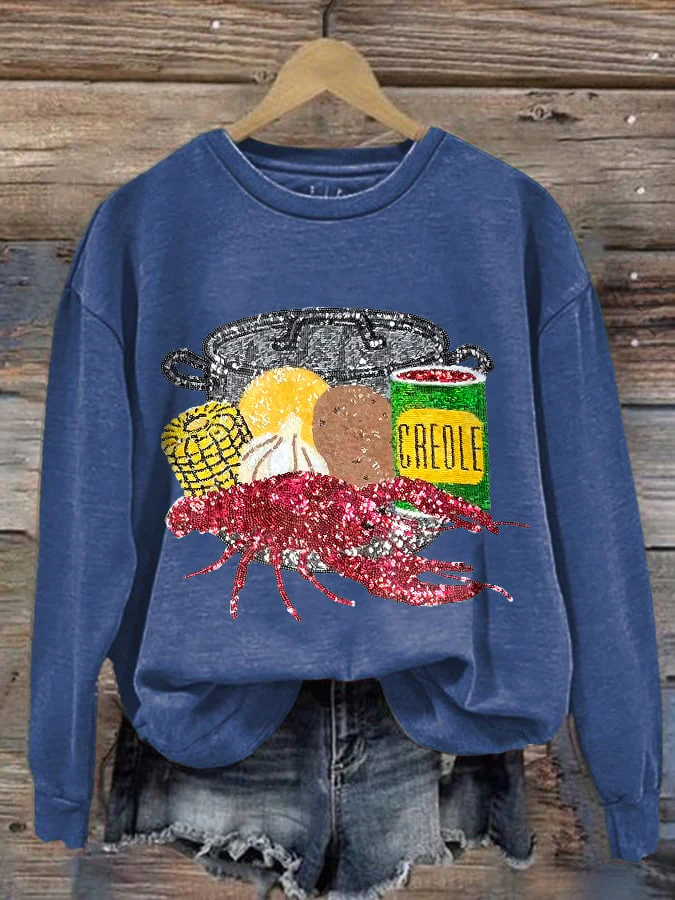 Retro Mardi Gras Crawfish Season Print Sweatshirt - Image 6
