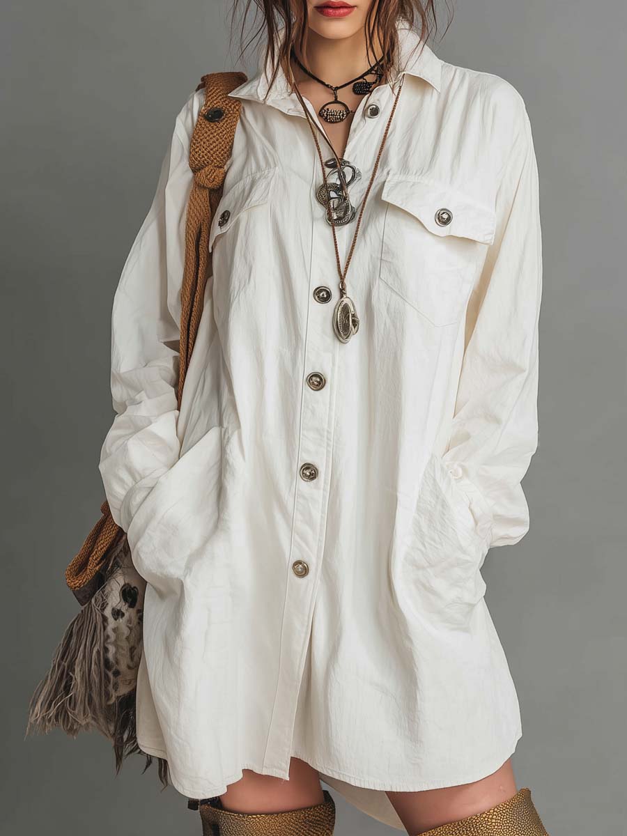 Retro Oversized Flap Pocket Mini Dress
