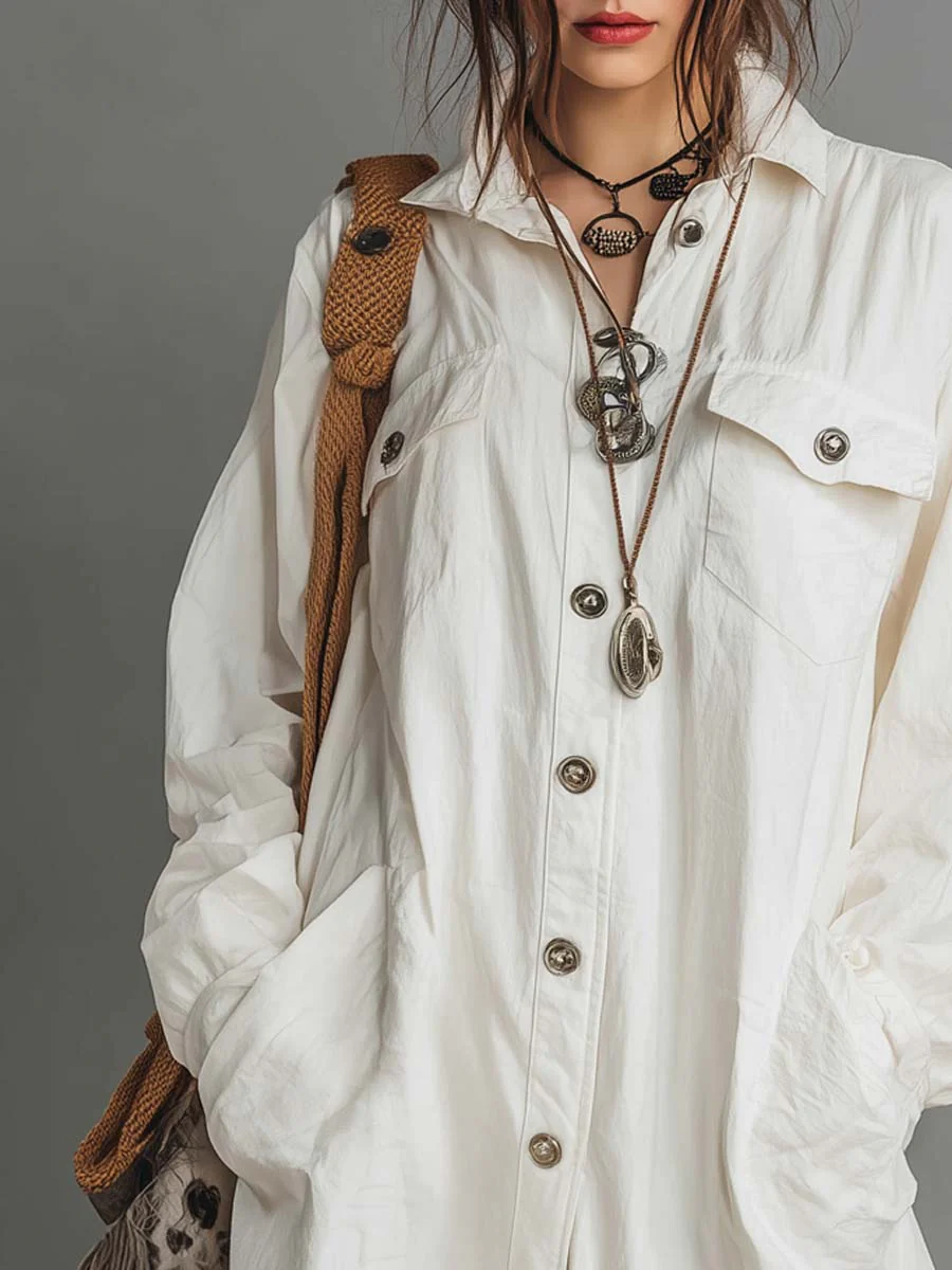 Retro Oversized Flap Pocket Mini Dress - Image 2