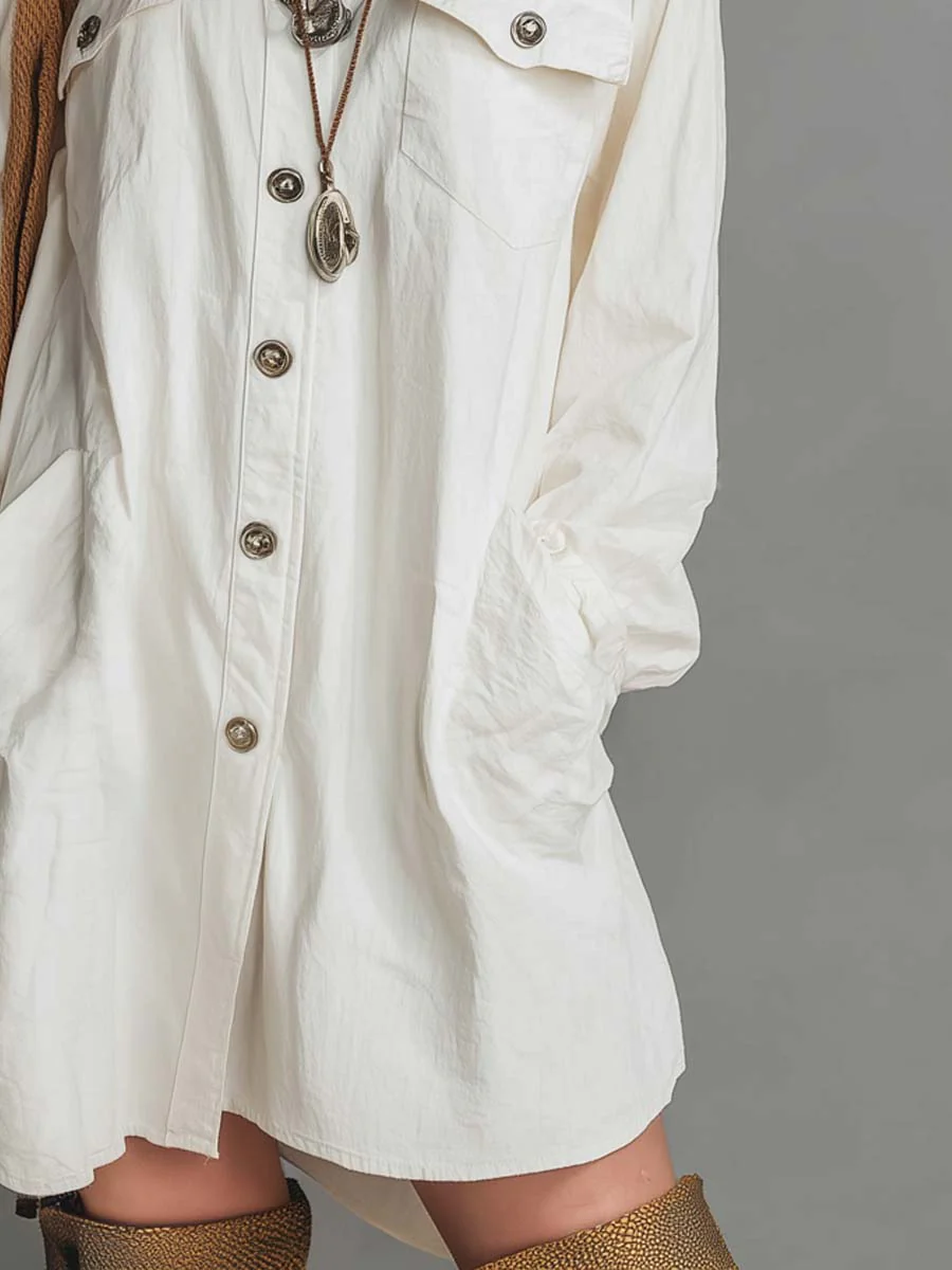Retro Oversized Flap Pocket Mini Dress - Image 3