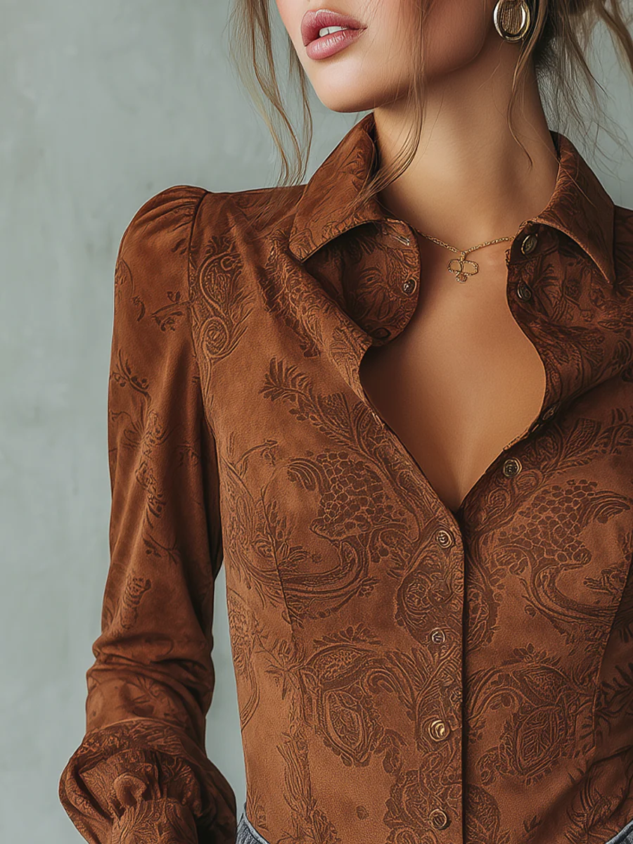 Retro Paisley Eco-friendly Suede Long-sleeved Blouse - Image 3