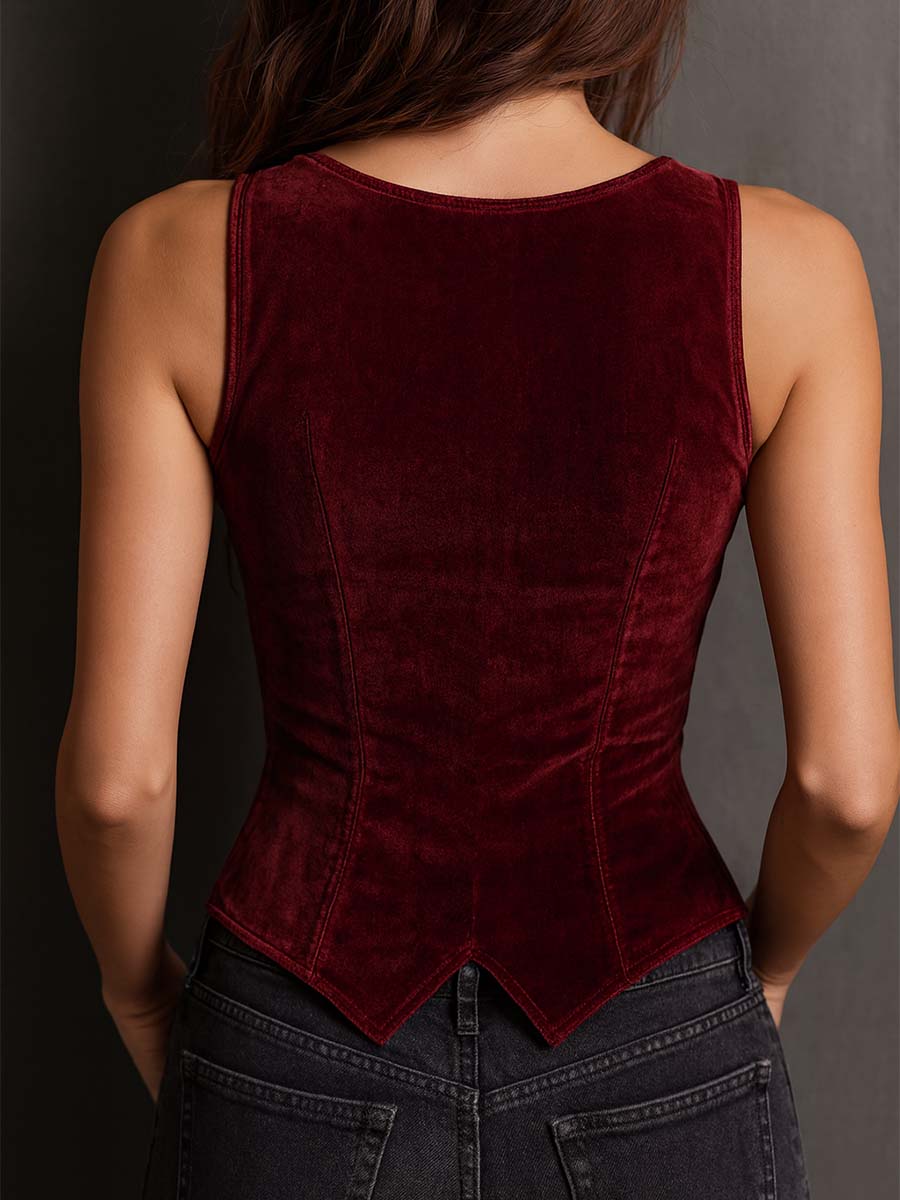 Retro Polyester Velvet Lace Collar Vest - Image 2