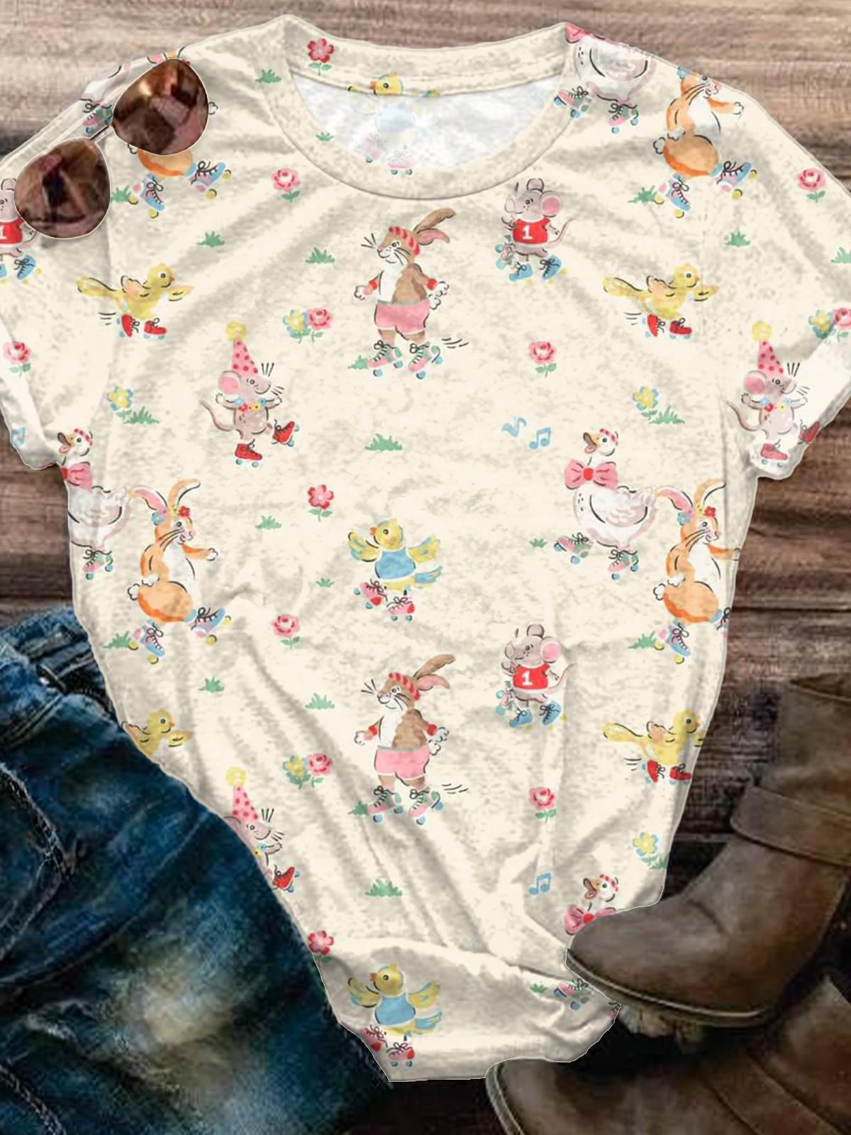 Retro Rabbit Party Crew Neck T-shirt